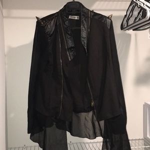 Black faux-leather and sheer jacket